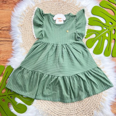 Vestido com Manga Flare e Babadinho - Verde